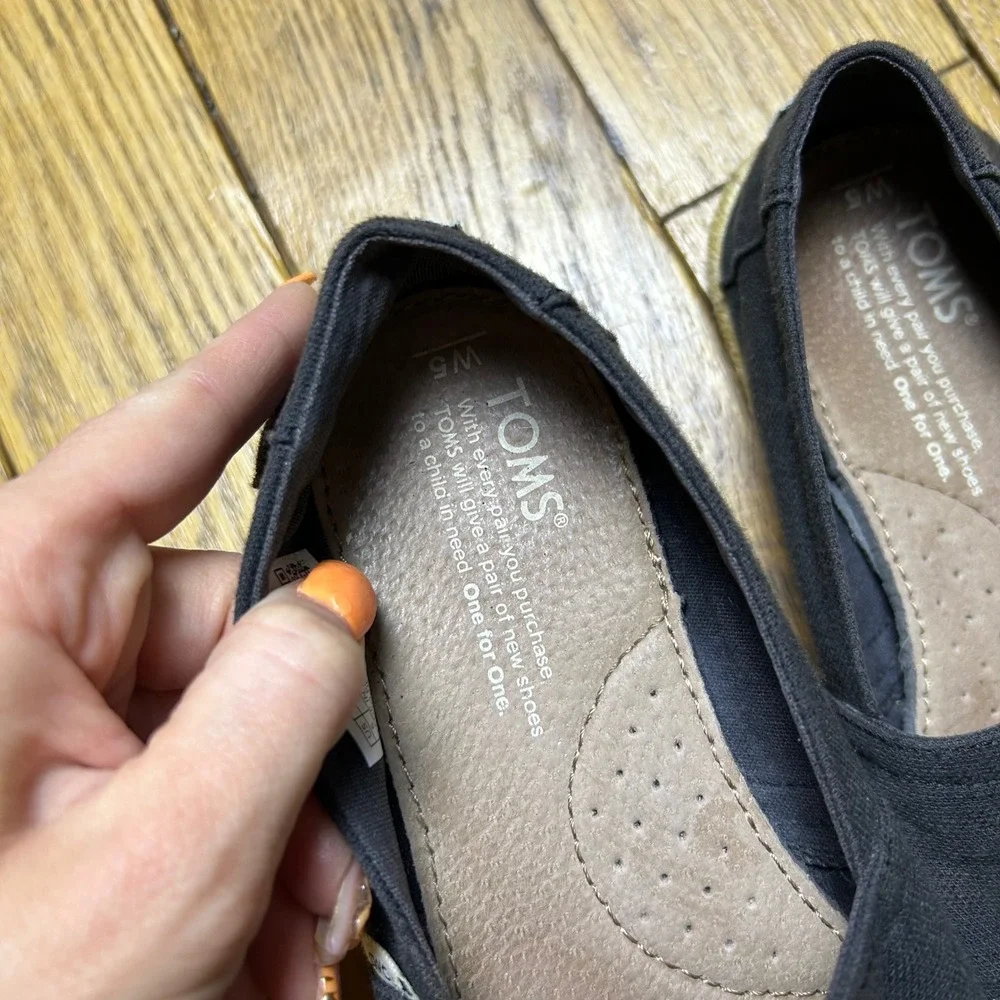 TOMS Alpargata Black Canvas Espadrille Slip On Flats Womens‎ 5